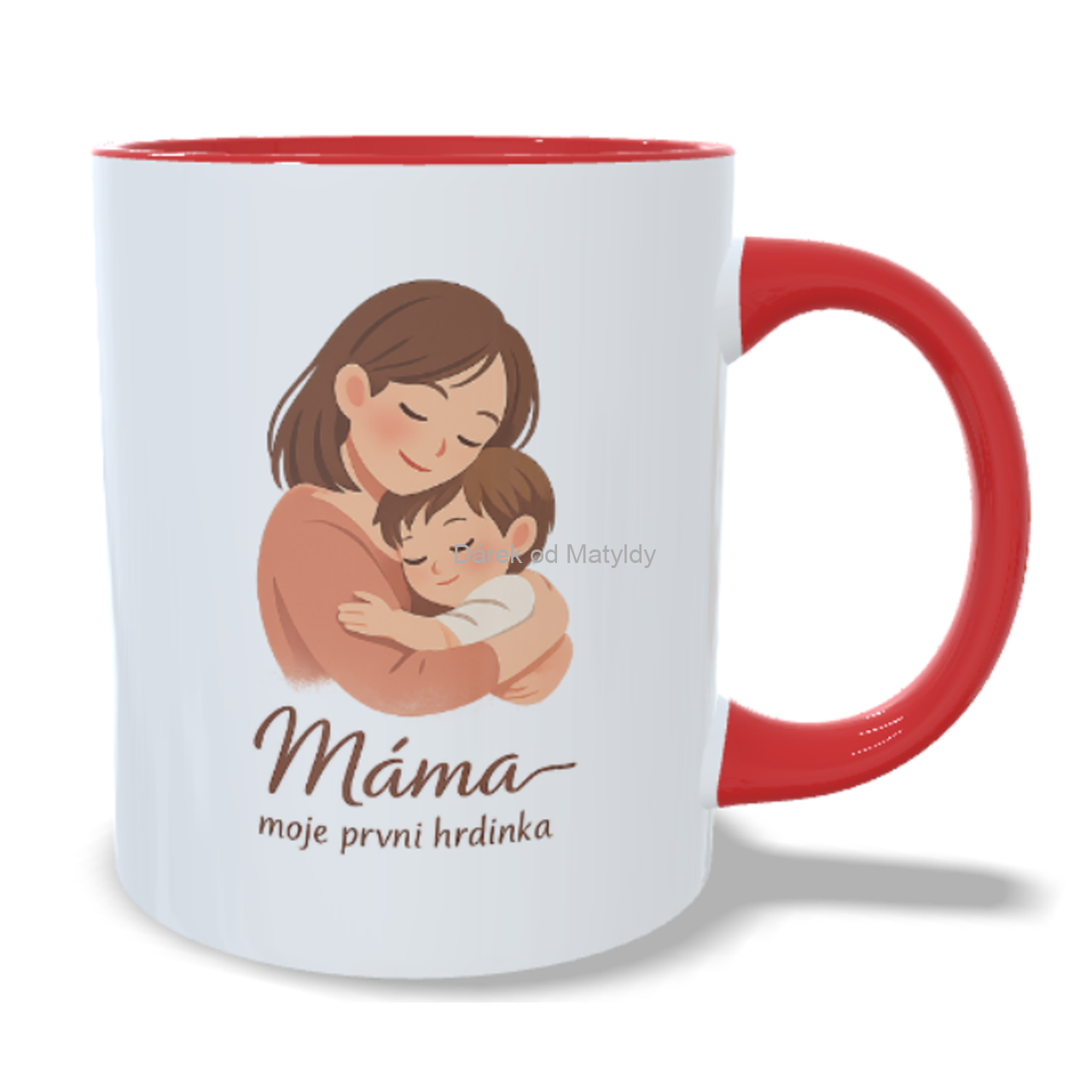 Hrnek - "Máma moje první hrdinka" - 330 ml – dárek Den Matek - Červená