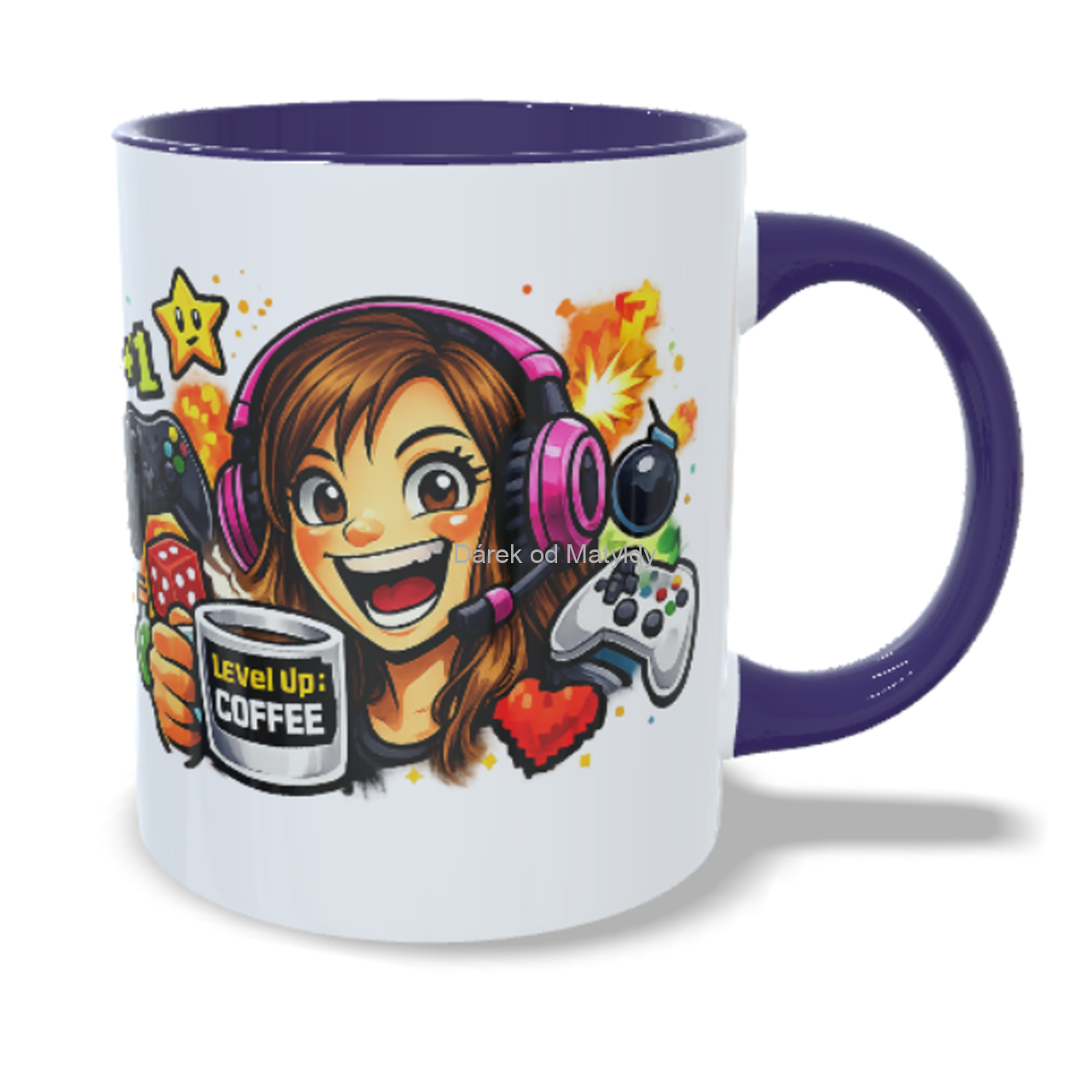 Hrnek pro hráčku - 330 ml – "Level up" - Fialová