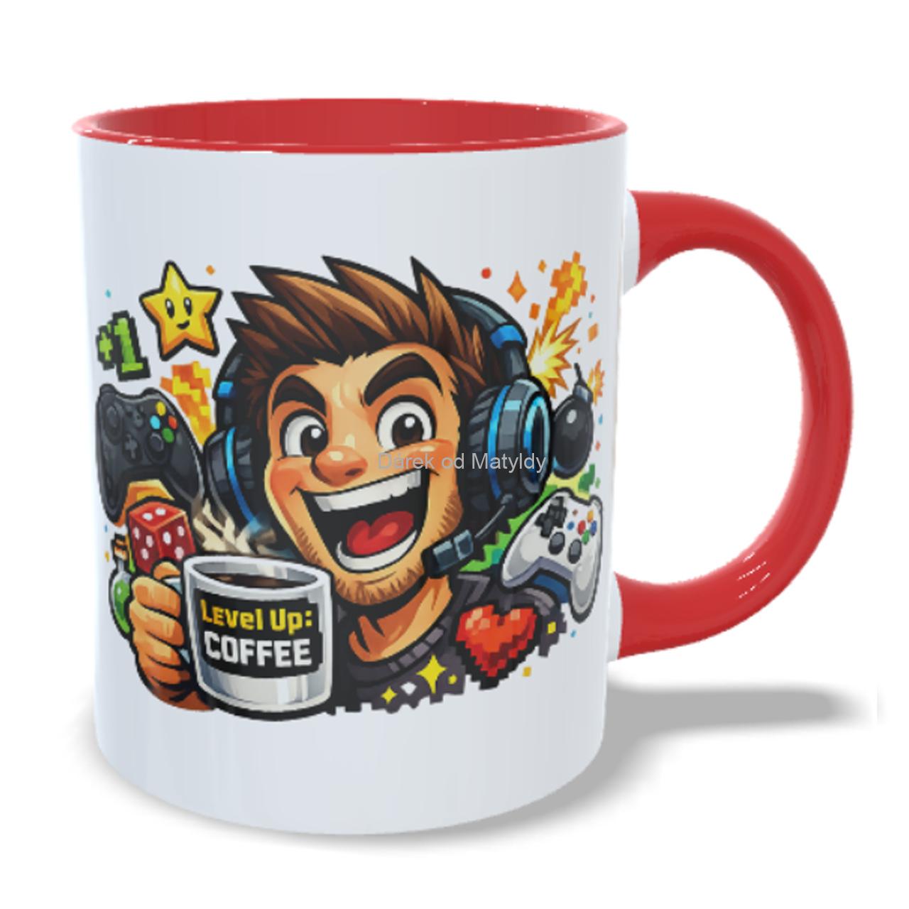 Hrnek pro hráče - 330 ml – "Level up" - Červená