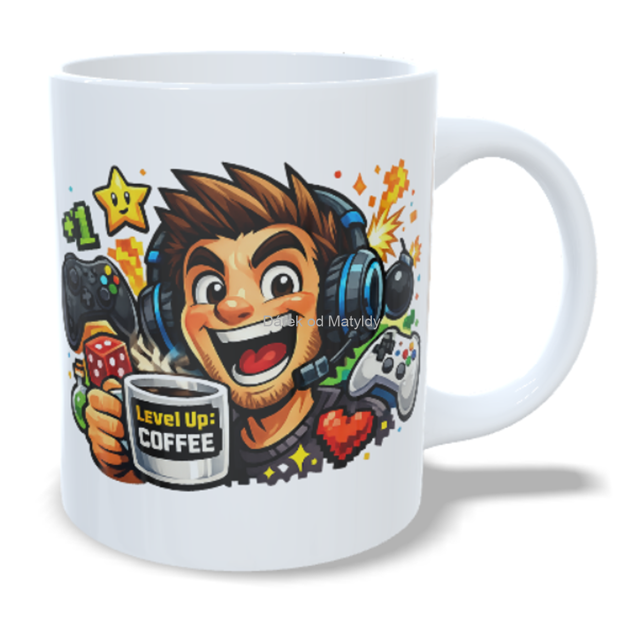Hrnek pro hráče - 330 ml – "Level up" - Bílá
