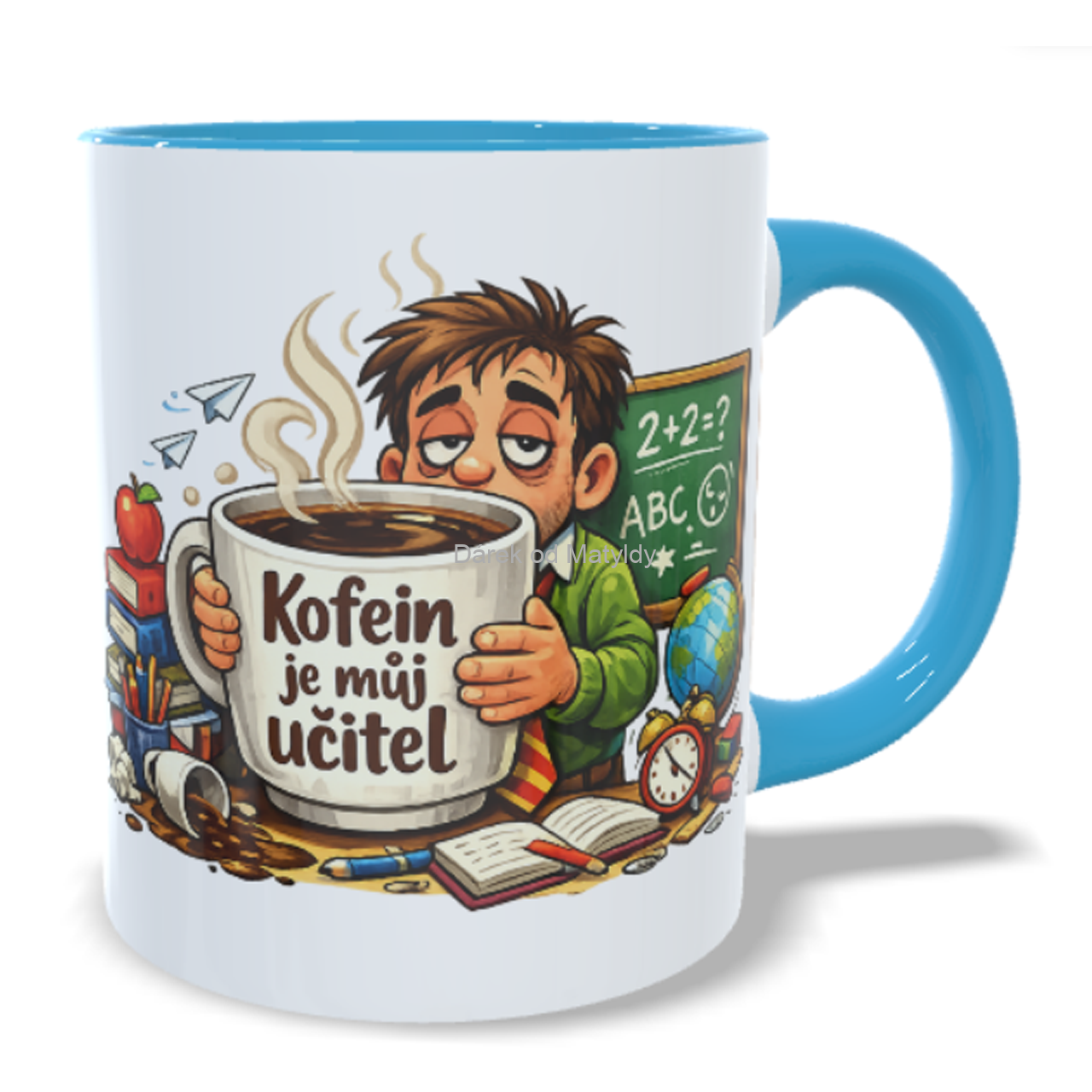 Hrnek pro učitele - 330 ml – "Kofein je můj učitel" - Modrá