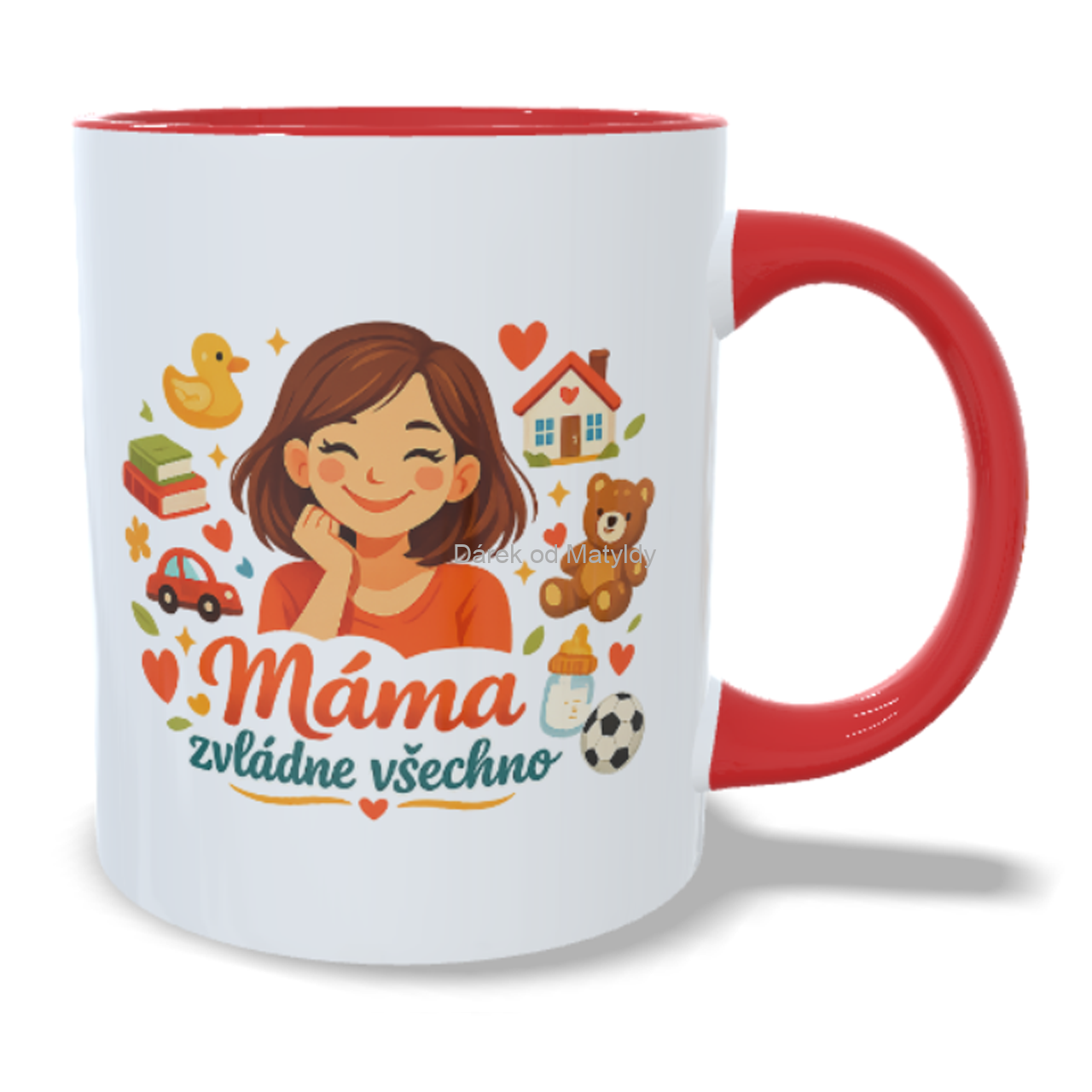 Hrnek - "Máma zvládne všechno" - 330 ml – dárek Den Matek - Červená