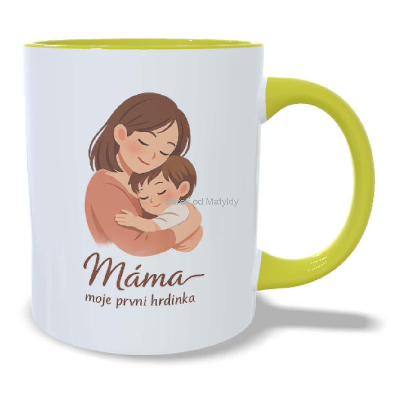 Hrnek - "Máma moje první hrdinka" - 330 ml – dárek Den Matek - Žlutá
