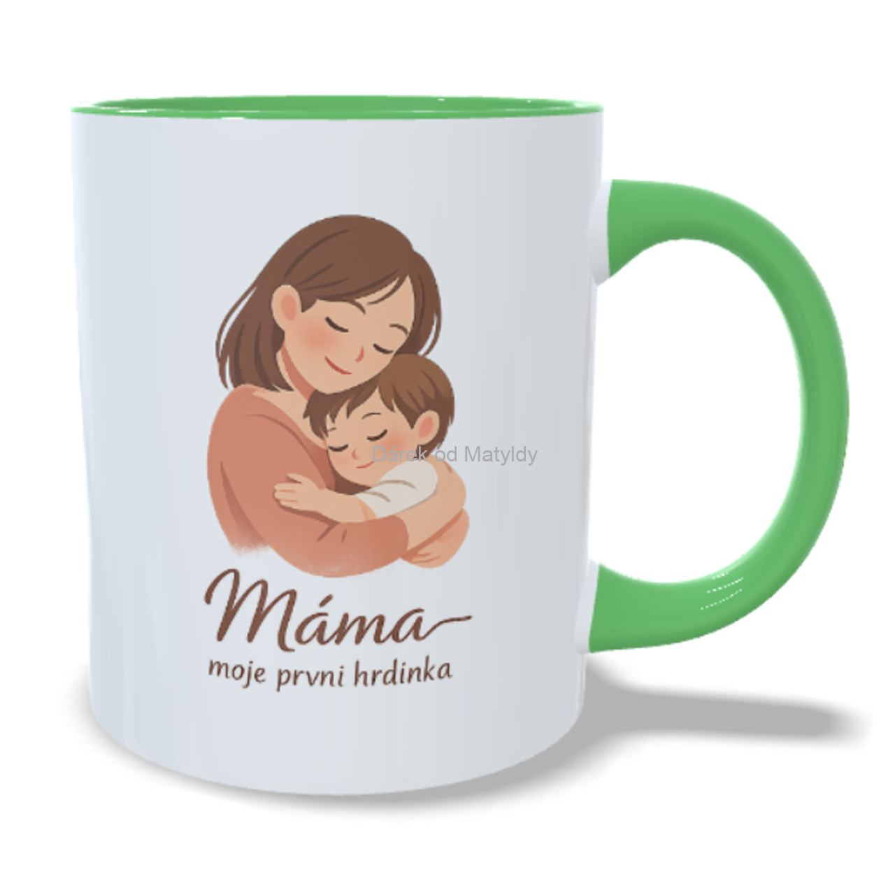 Hrnek - "Máma moje první hrdinka" - 330 ml – dárek Den Matek - Zelená