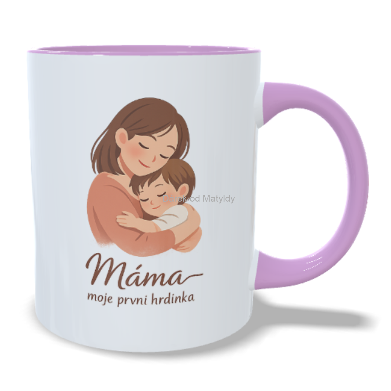 Hrnek - "Máma moje první hrdinka" - 330 ml – dárek Den Matek - Růžová