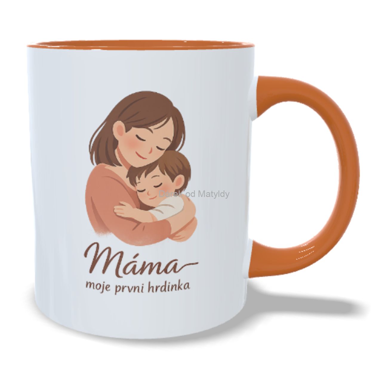 Hrnek - "Máma moje první hrdinka" - 330 ml – dárek Den Matek - Oranžová