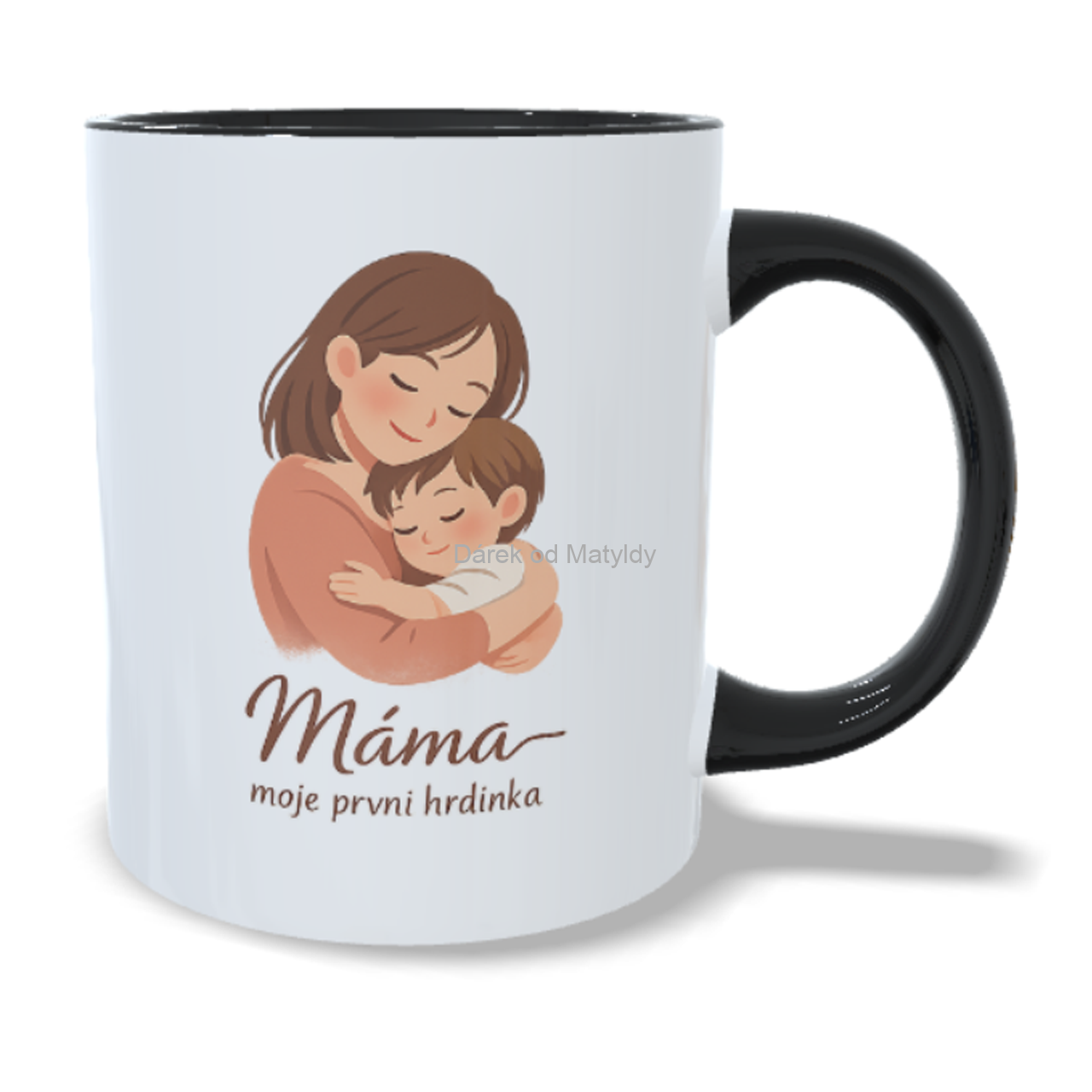 Hrnek - "Máma moje první hrdinka" - 330 ml – dárek Den Matek - Černá