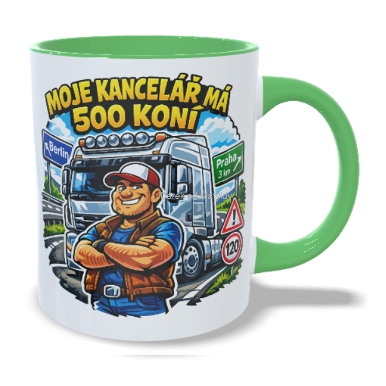 Hrnek kamioňák – "Moje kancelář má 500 koní" - 330 ml - Zelená