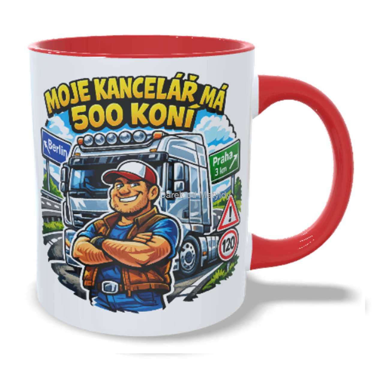 Hrnek kamioňák – "Moje kancelář má 500 koní" - 330 ml - Červená