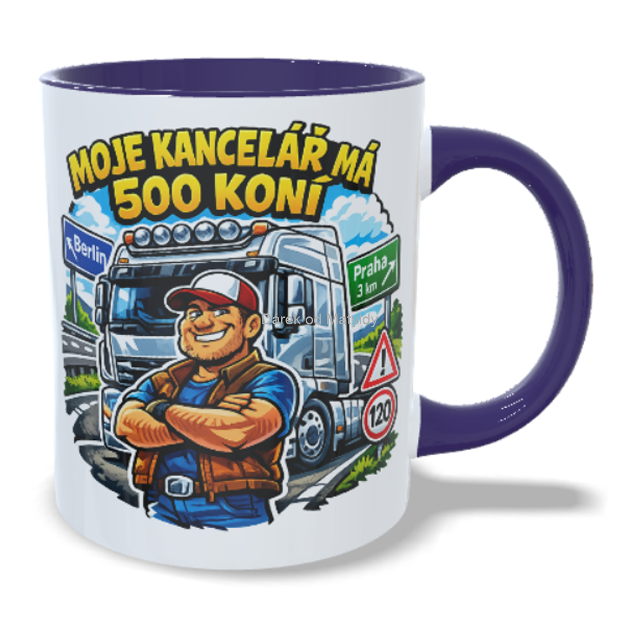  Hrnek kamioňák – "Moje kancelář má 500 koní" - 330 ml - Fialová