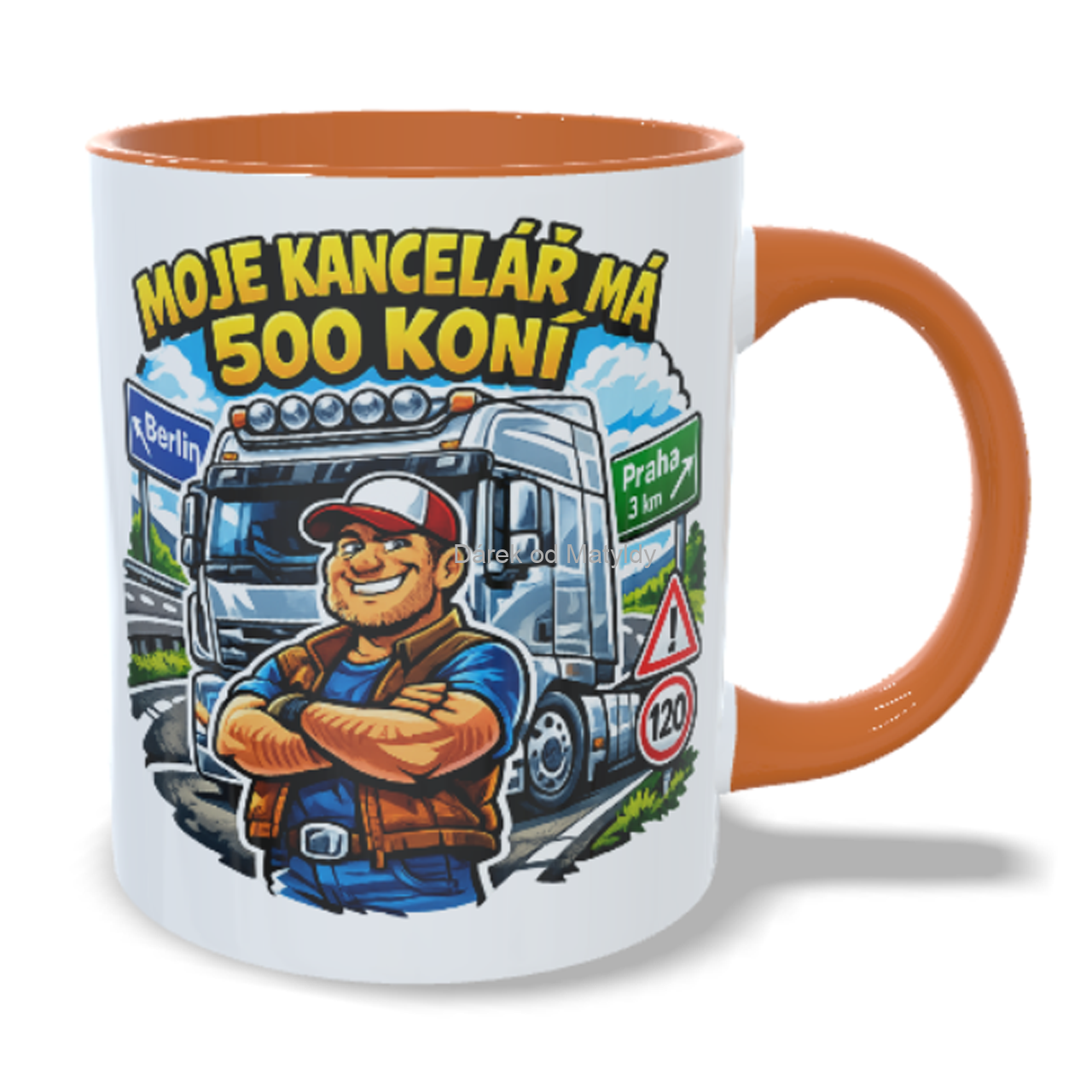  Hrnek kamioňák – "Moje kancelář má 500 koní" - 330 ml - Oranžová