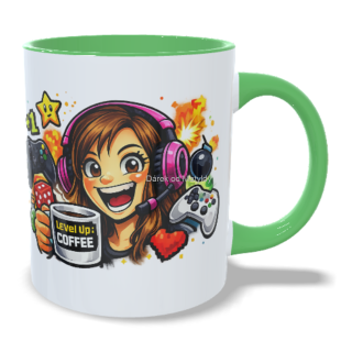 Hrnek pro hráčku - 330 ml – "Level up" - Zelená