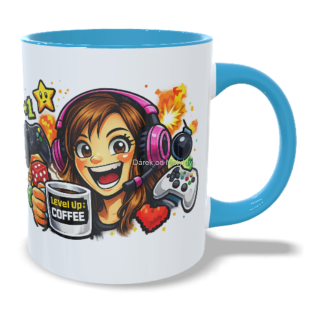 Hrnek pro hráčku - 330 ml – "Level up" - Modrá