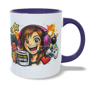 Hrnek pro hráčku - 330 ml – "Level up" - Fialová