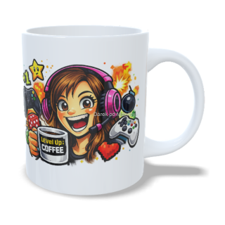 Hrnek pro hráčku - 330 ml – "Level up" - Bílá