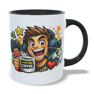 Hrnek pro hráče - 330 ml – "Level up" - Černá