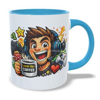 Hrnek pro hráče - 330 ml – "Level up" - Modrá