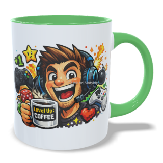 Hrnek pro hráče - 330 ml – "Level up" - Zelená