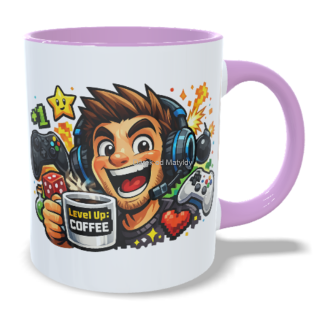 Hrnek pro hráče - 330 ml – "Level up" - Růžová