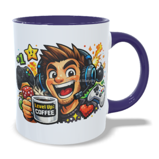 Hrnek pro hráče - 330 ml – "Level up" - Fialová