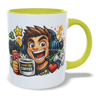 Hrnek pro hráče - 330 ml – "Level up" - Žlutá
