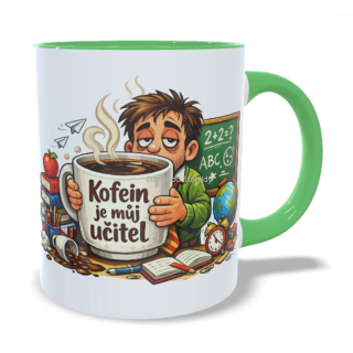 Hrnek pro učitele - 330 ml – "Kofein je můj učitel" - Zelená