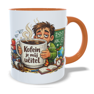 Hrnek pro učitele - 330 ml – "Kofein je můj učitel" - Oranžová