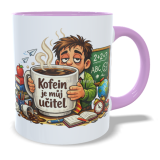Hrnek pro učitele - 330 ml – "Kofein je můj učitel" - Růžová