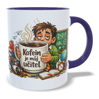 Hrnek pro učitele - 330 ml – "Kofein je můj učitel" - Fialová