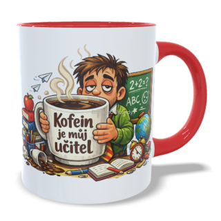 Hrnek pro učitele - 330 ml – "Kofein je můj učitel" - Červená