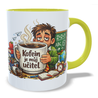 Hrnek pro učitele - 330 ml – "Kofein je můj učitel" - Žlutá